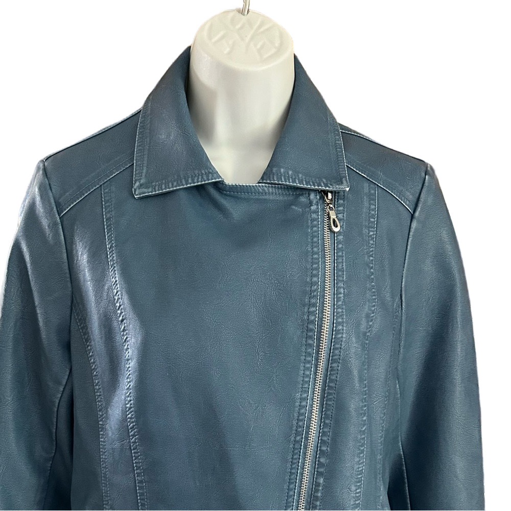 CLEO Blue Vegan Leather Moto Cut Jacket S - Picture 7 of 11